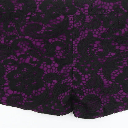 My Muse Womens Purple Floral Polyester Hot Pants Shorts Size S L4 in Regular Zip