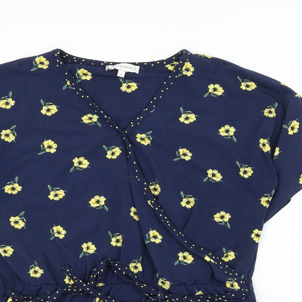Womens UK Size 12 Warehouse Blue Wrap Blouse