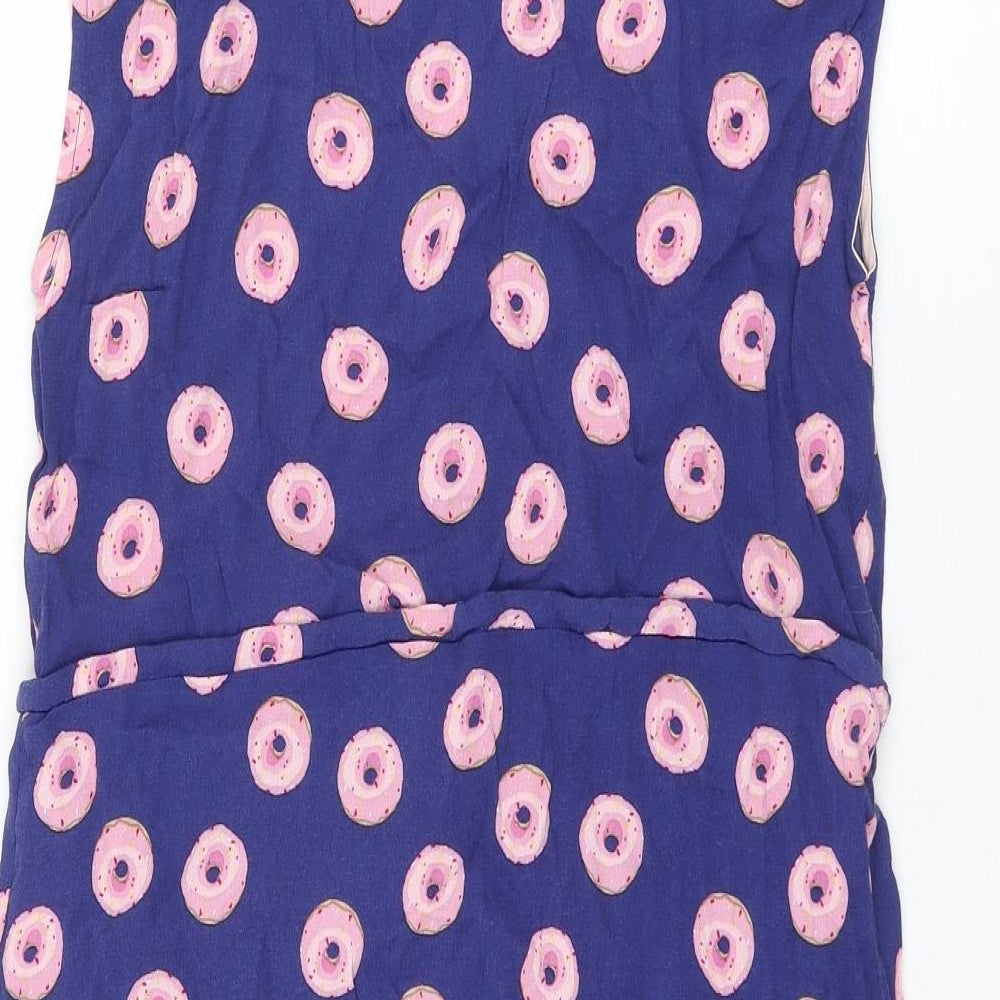 Luur Womens Blue Geometric Polyester Shift Size 14 Round Neck Pullover - Doughnut