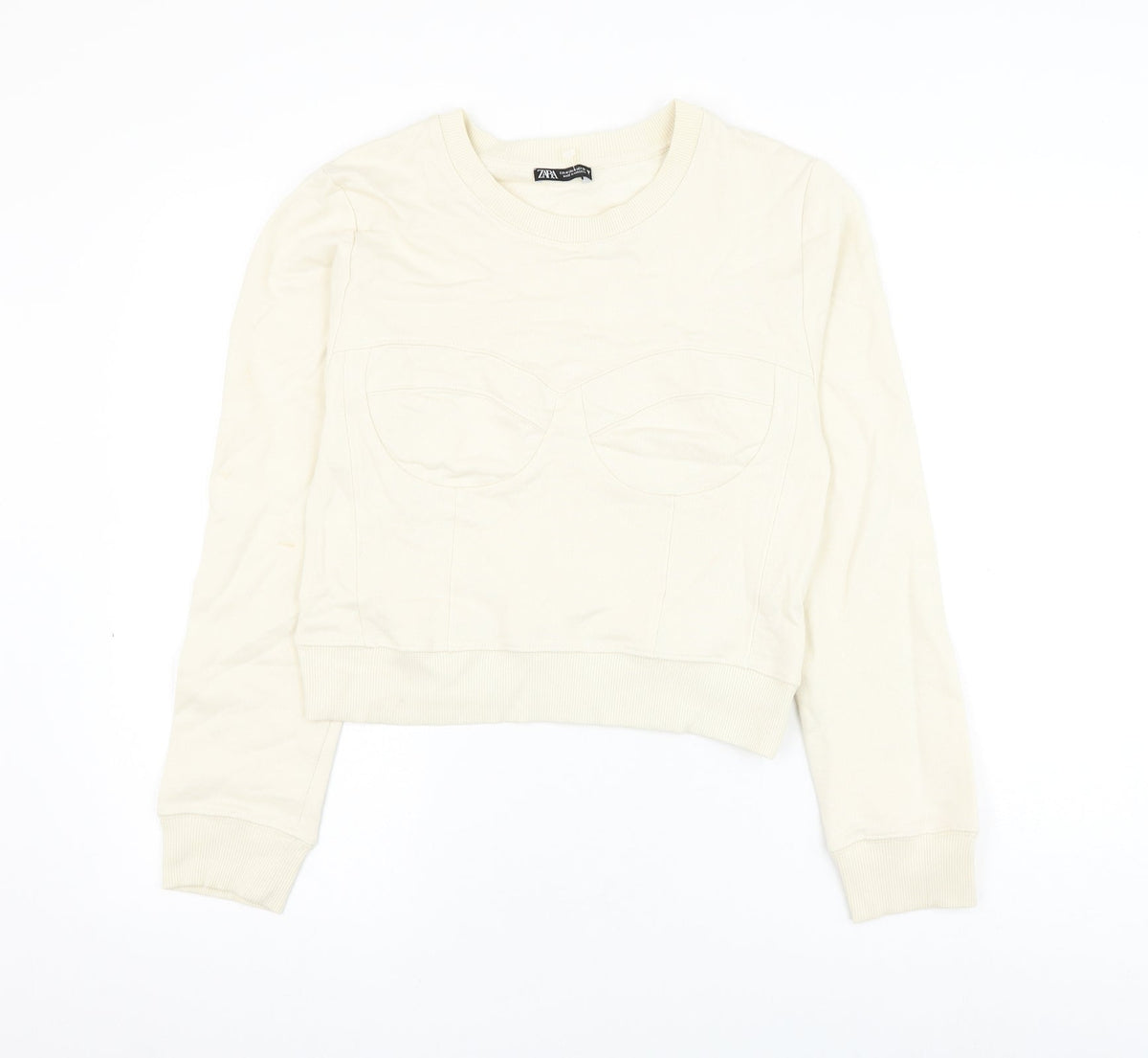 Zara Womens Beige Cotton Pullover Sweatshirt Size M Pullover