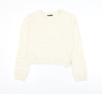 Zara Womens Beige Cotton Pullover Sweatshirt Size M Pullover