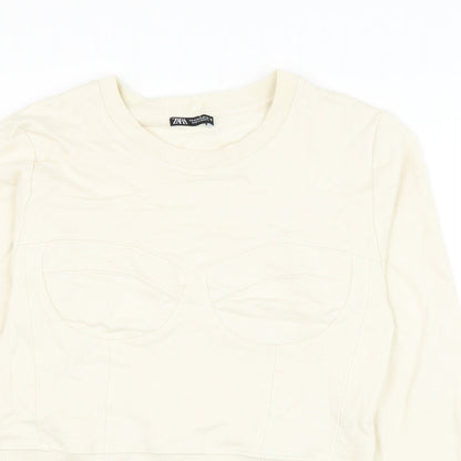 Zara Womens Beige Cotton Pullover Sweatshirt Size M Pullover