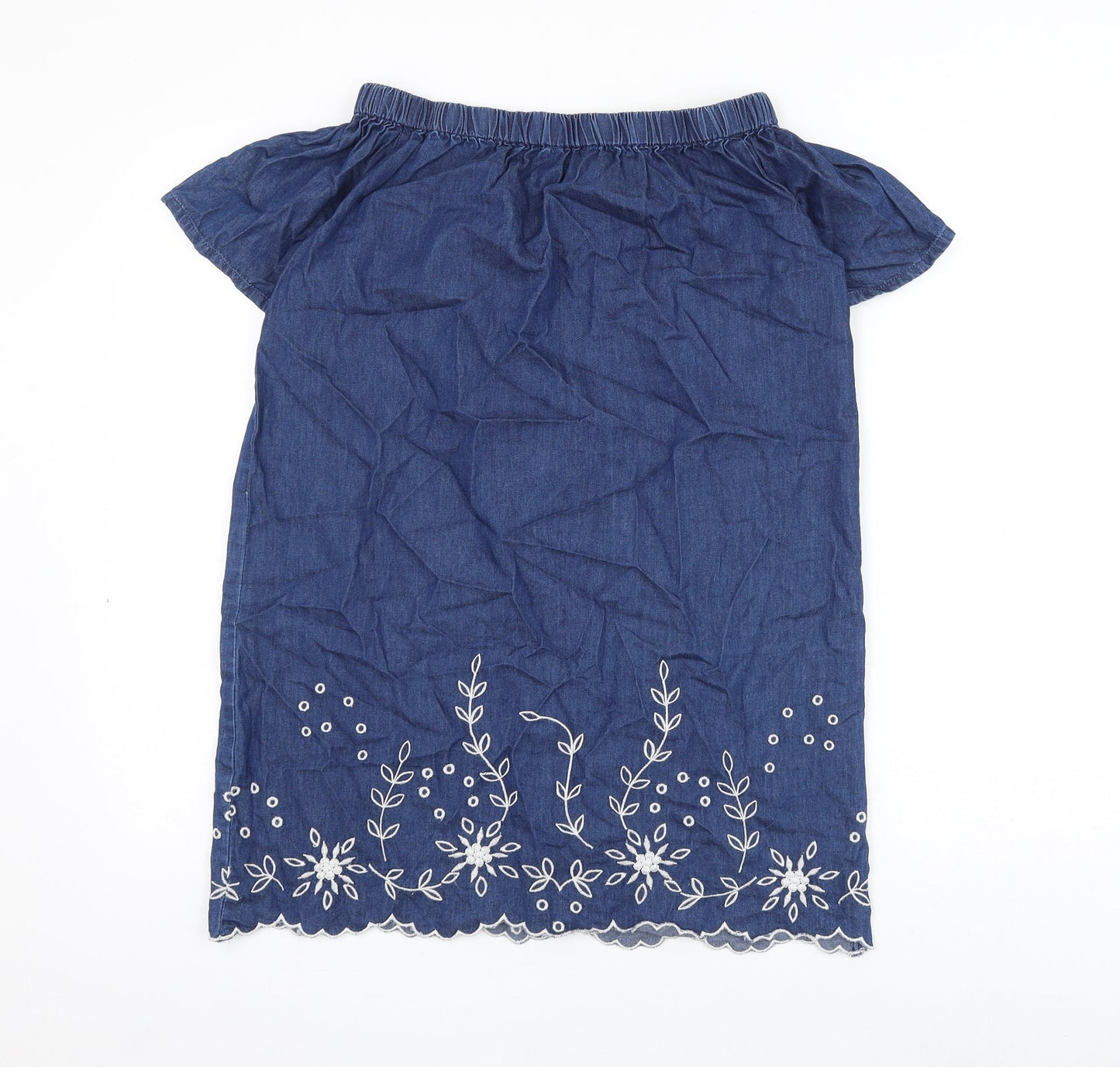 Miss Evie Girls Blue Floral Cotton Shift Size 11-12 Years Off the Shoulder Pullover