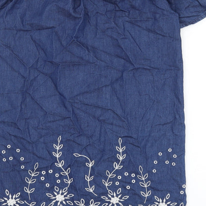 Miss Evie Girls Blue Floral Cotton Shift Size 11-12 Years Off the Shoulder Pullover