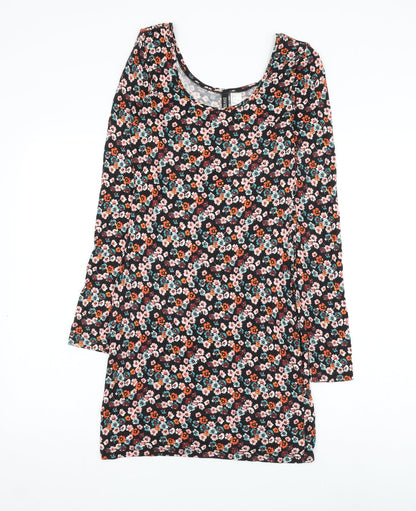 H&M Womens Blue Floral Viscose Pencil Dress Size 8 Scoop Neck Pullover
