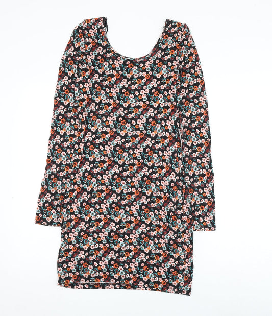 H&M Womens Blue Floral Viscose Pencil Dress Size 8 Scoop Neck Pullover