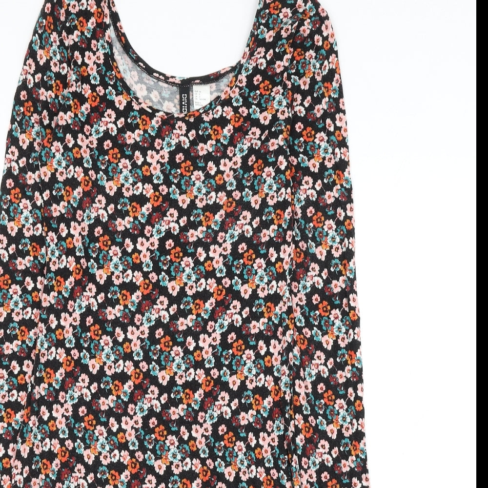 H&M Womens Blue Floral Viscose Pencil Dress Size 8 Scoop Neck Pullover