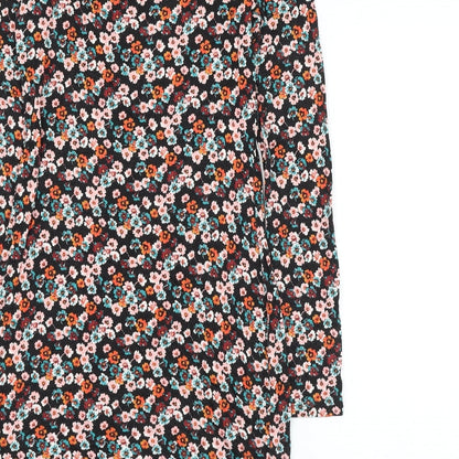 H&M Womens Blue Floral Viscose Pencil Dress Size 8 Scoop Neck Pullover