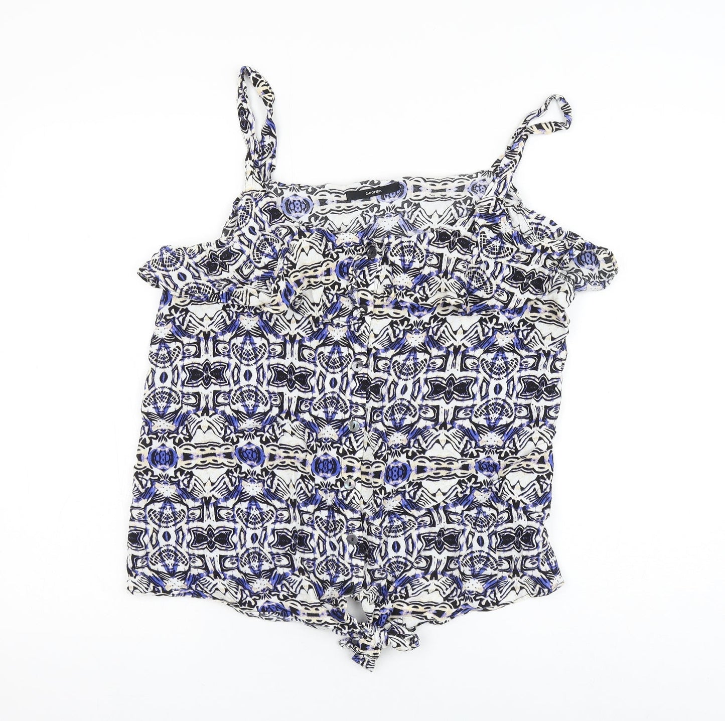 George Womens Multicoloured Geometric Viscose Basic Tank Size 16 Round Neck - Knot Front