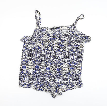 George Womens Multicoloured Geometric Viscose Basic Tank Size 16 Round Neck - Knot Front