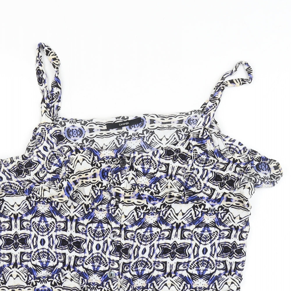 George Womens Multicoloured Geometric Viscose Basic Tank Size 16 Round Neck - Knot Front