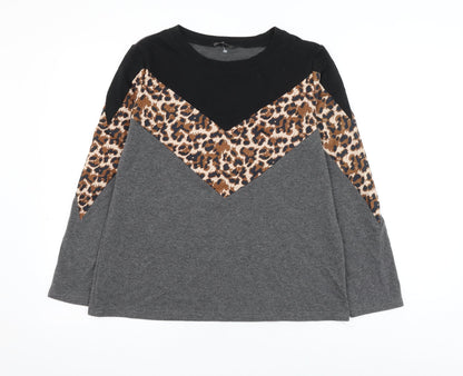 SheIn Womens Grey Colourblock Cotton Pullover Sweatshirt Size M Pullover - Leopard Print