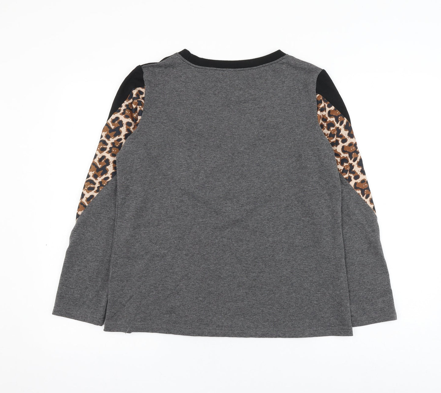 SheIn Womens Grey Colourblock Cotton Pullover Sweatshirt Size M Pullover - Leopard Print