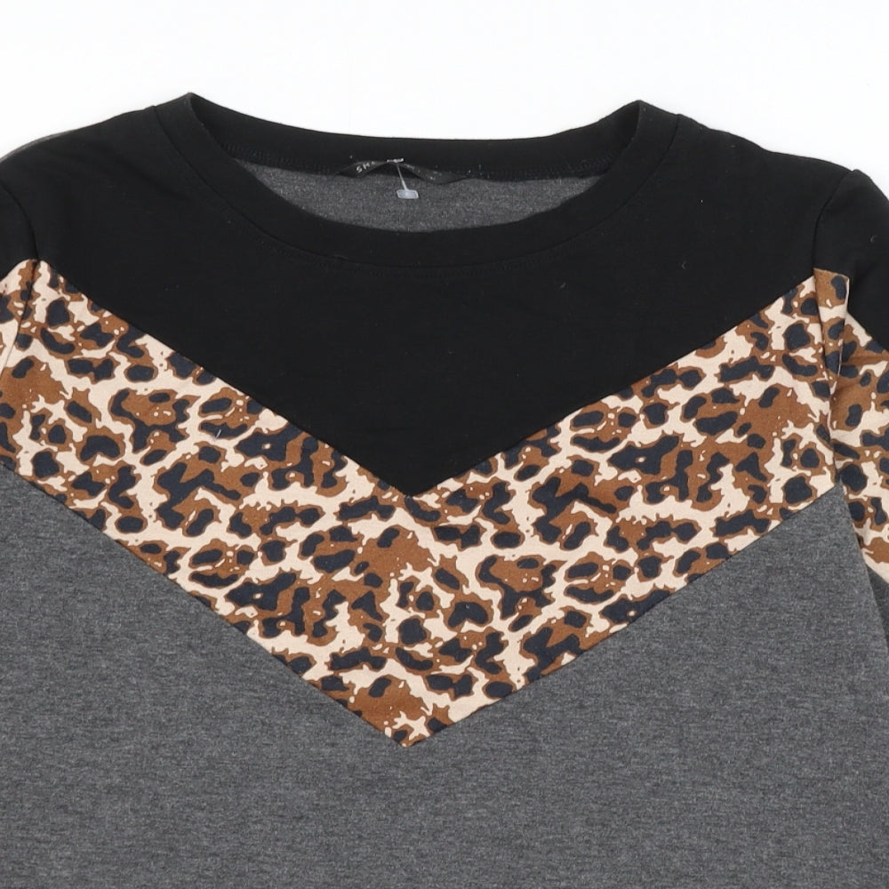 SheIn Womens Grey Colourblock Cotton Pullover Sweatshirt Size M Pullover - Leopard Print
