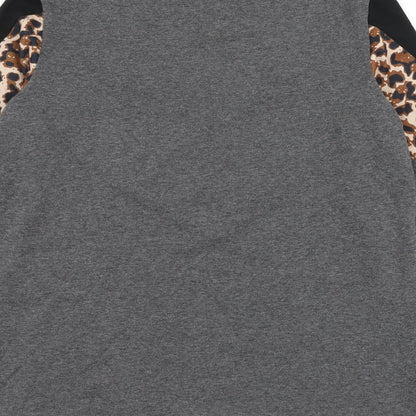 SheIn Womens Grey Colourblock Cotton Pullover Sweatshirt Size M Pullover - Leopard Print