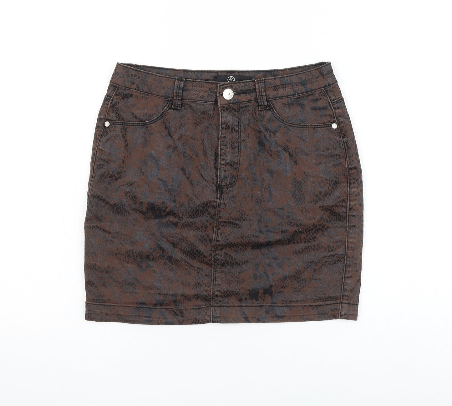 Missguided Womens Brown Animal Print Cotton Mini Skirt Size 10 Zip - Snake Print