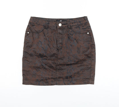 Missguided Womens Brown Animal Print Cotton Mini Skirt Size 10 Zip - Snake Print