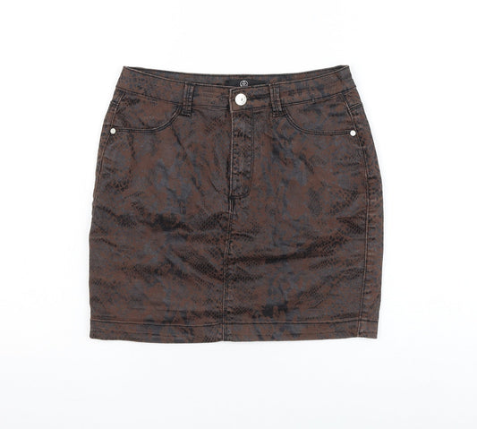 Missguided Womens Brown Animal Print Cotton Mini Skirt Size 10 Zip - Snake Print