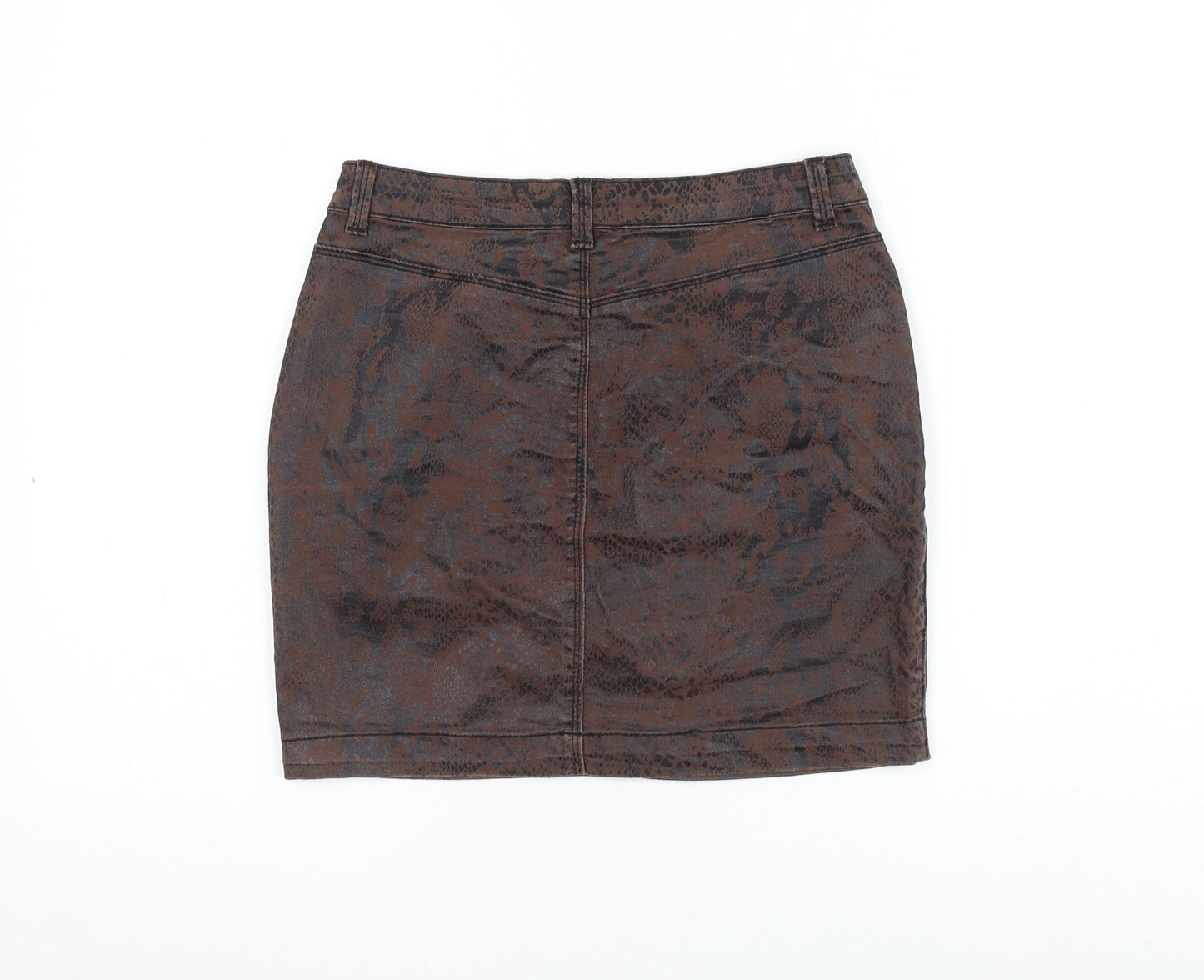 Missguided Womens Brown Animal Print Cotton Mini Skirt Size 10 Zip - Snake Print
