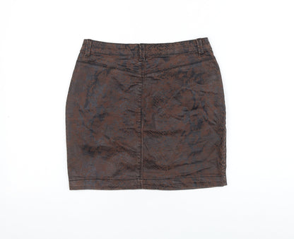 Missguided Womens Brown Animal Print Cotton Mini Skirt Size 10 Zip - Snake Print