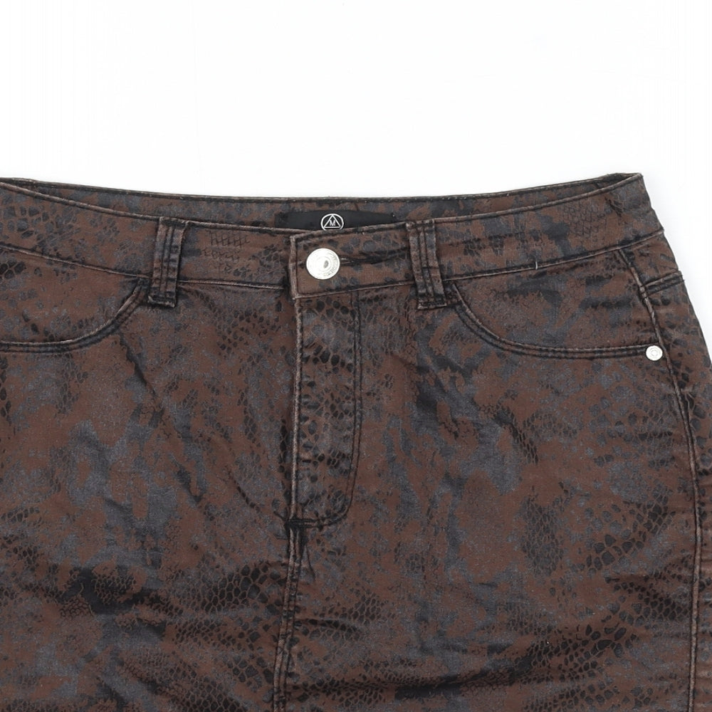 Missguided Womens Brown Animal Print Cotton Mini Skirt Size 10 Zip - Snake Print