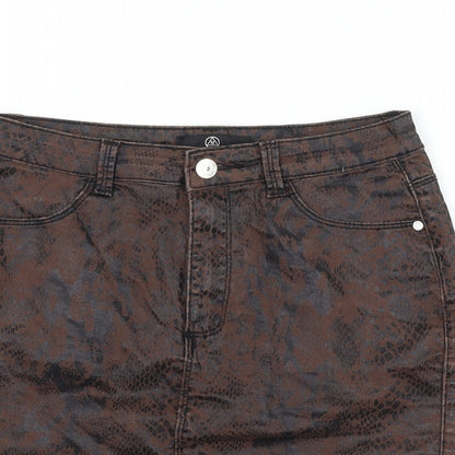 Missguided Womens Brown Animal Print Cotton Mini Skirt Size 10 Zip - Snake Print