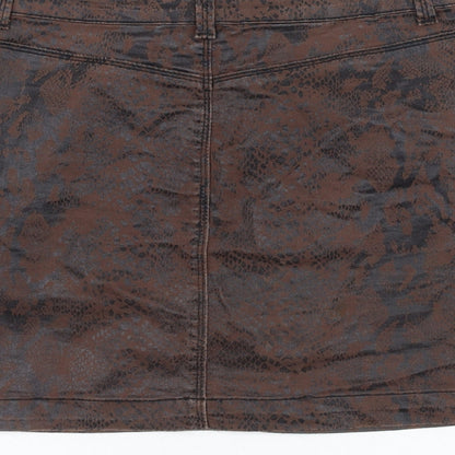 Missguided Womens Brown Animal Print Cotton Mini Skirt Size 10 Zip - Snake Print