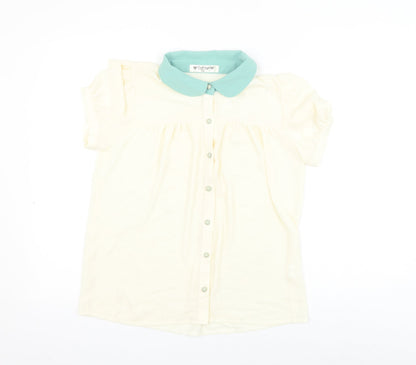 Darimeya Womens Ivory Polyester Basic Button-Up Size S Collared