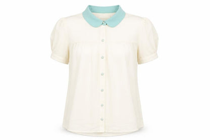 Darimeya Womens Ivory Polyester Basic Button-Up Size S Collared