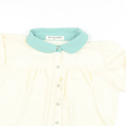 Darimeya Womens Ivory Polyester Basic Button-Up Size S Collared