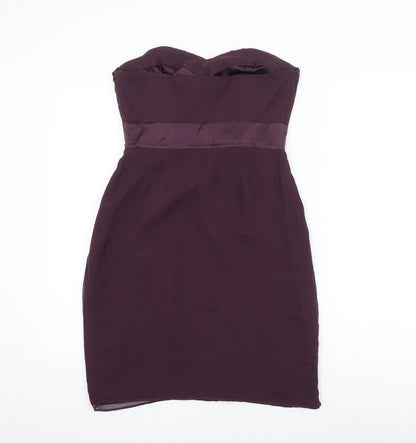 Coast Womens Purple Silk Mini Size 10 Off the Shoulder Zip