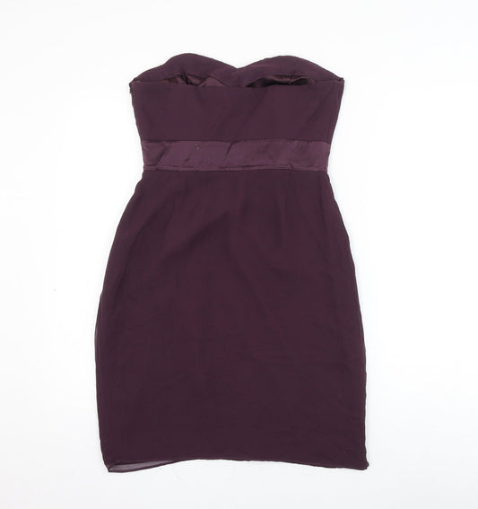 Coast Womens Purple Silk Mini Size 10 Off the Shoulder Zip