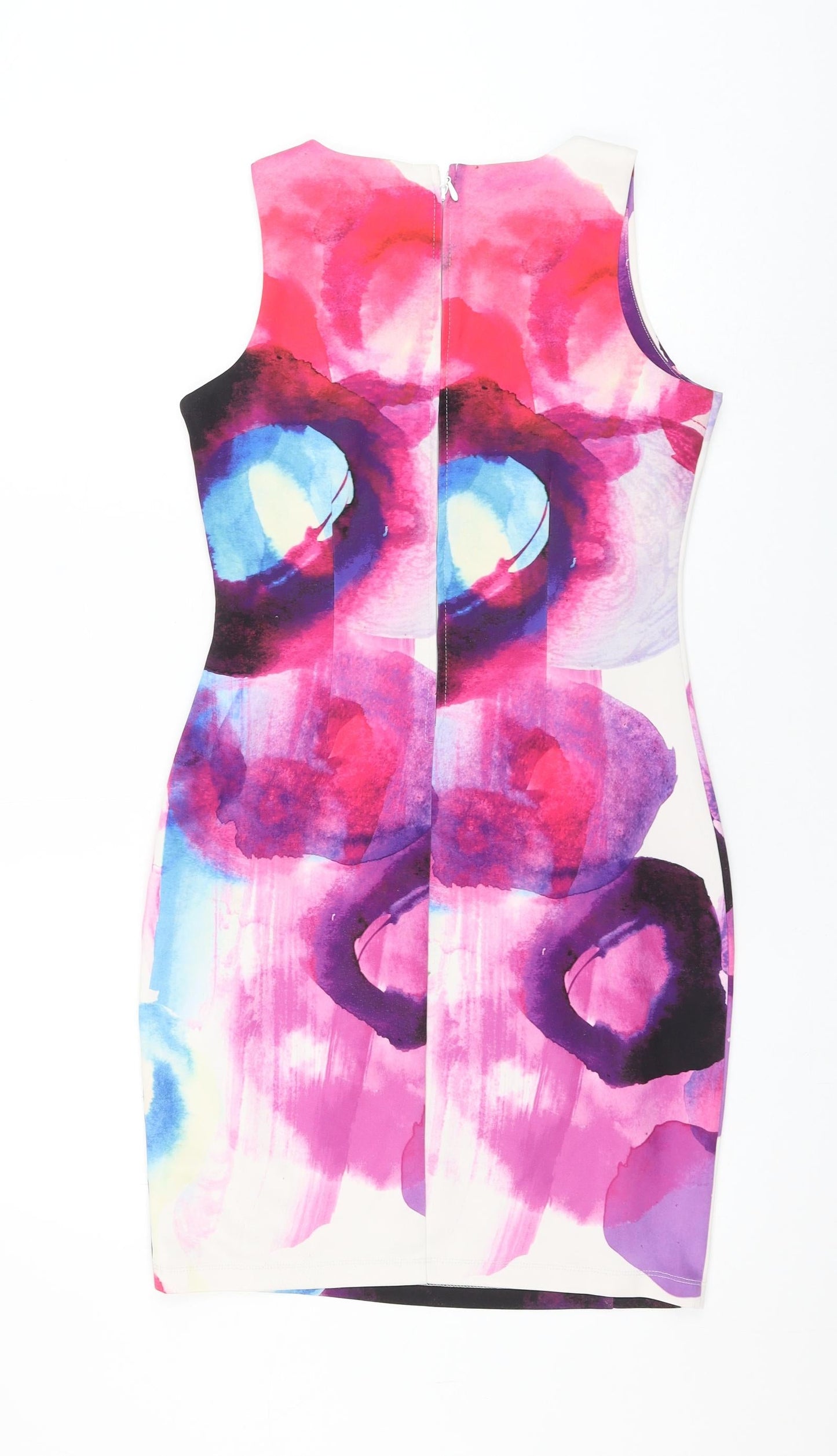 H&M Womens Multicoloured Geometric Polyester Shift Size S Round Neck Zip