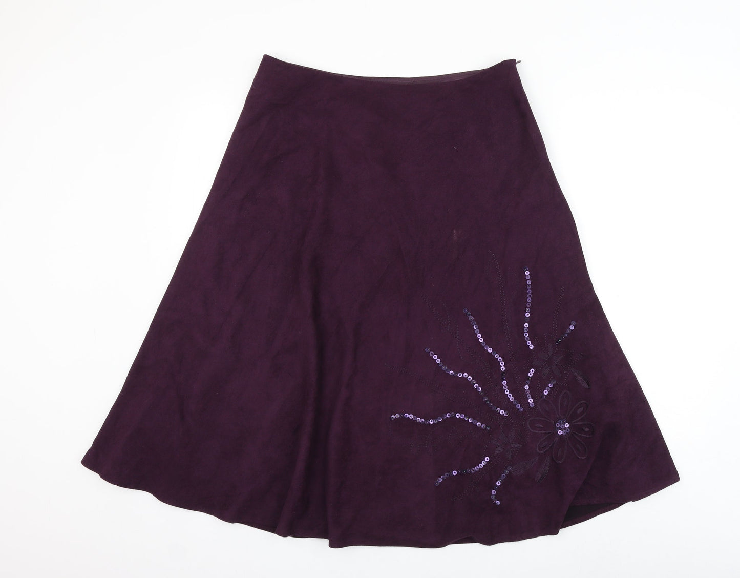 BHS Womens Purple Polyester A-Line Skirt Size 12 Zip