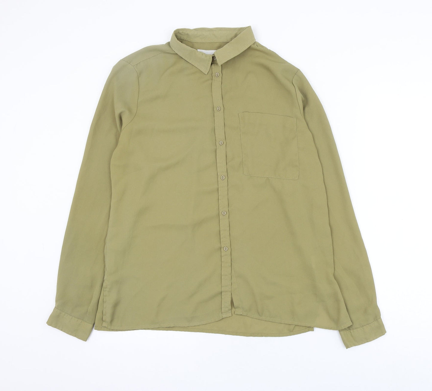 LFT Womens Green Polyester Basic Button-Up Size L Collared