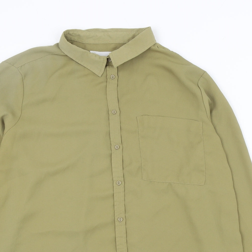 LFT Womens Green Polyester Basic Button-Up Size L Collared