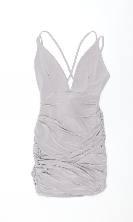 Missguided Womens Grey Polyester Mini Size 6 V-Neck Pullover - Ruched