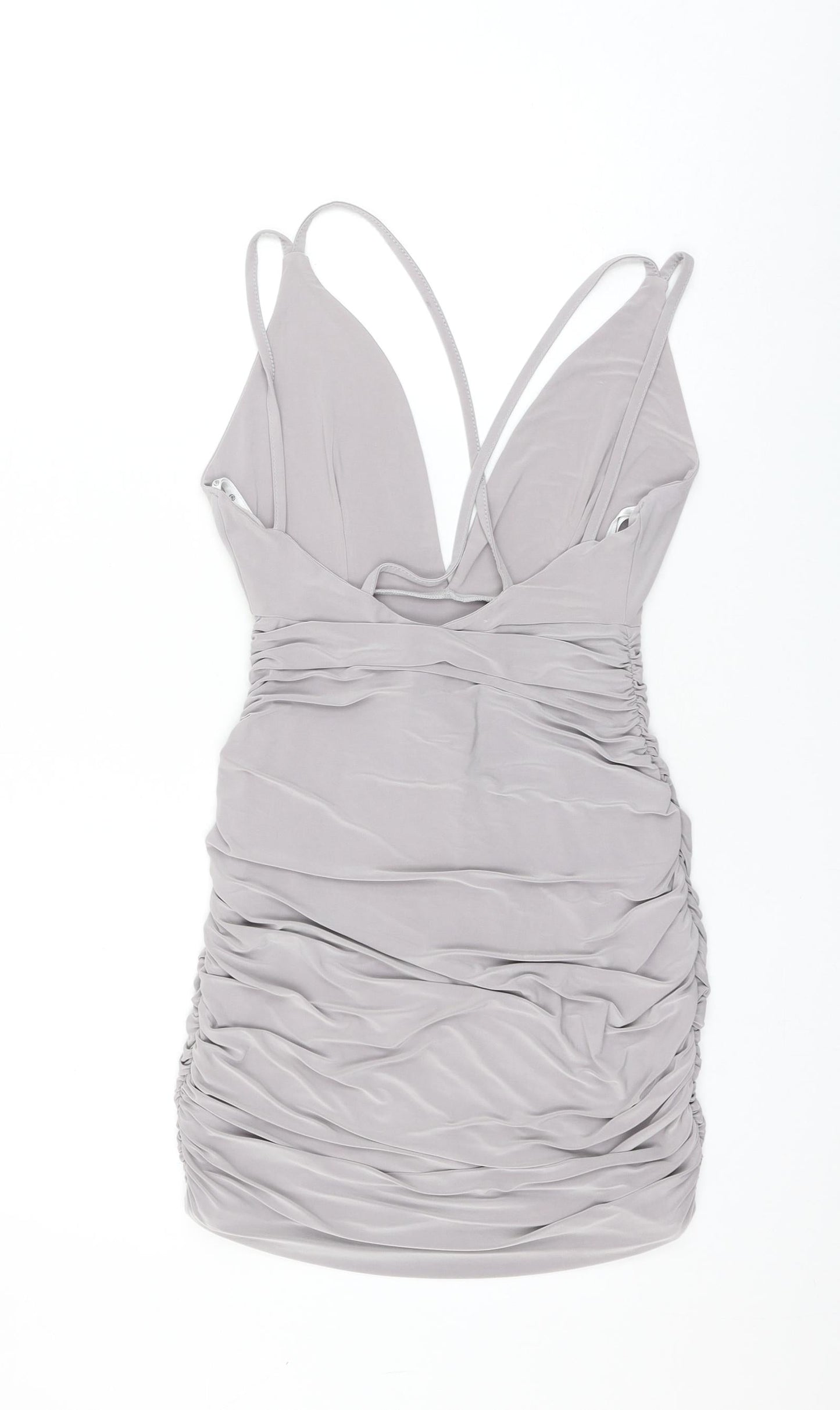 Missguided Womens Grey Polyester Mini Size 6 V-Neck Pullover - Ruched