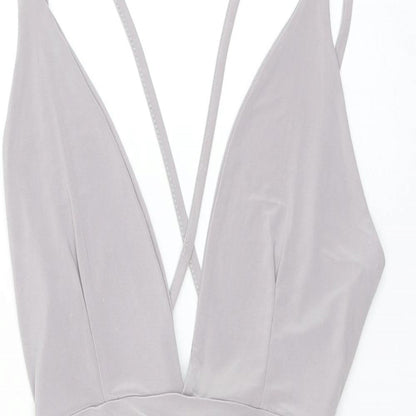 Missguided Womens Grey Polyester Mini Size 6 V-Neck Pullover - Ruched