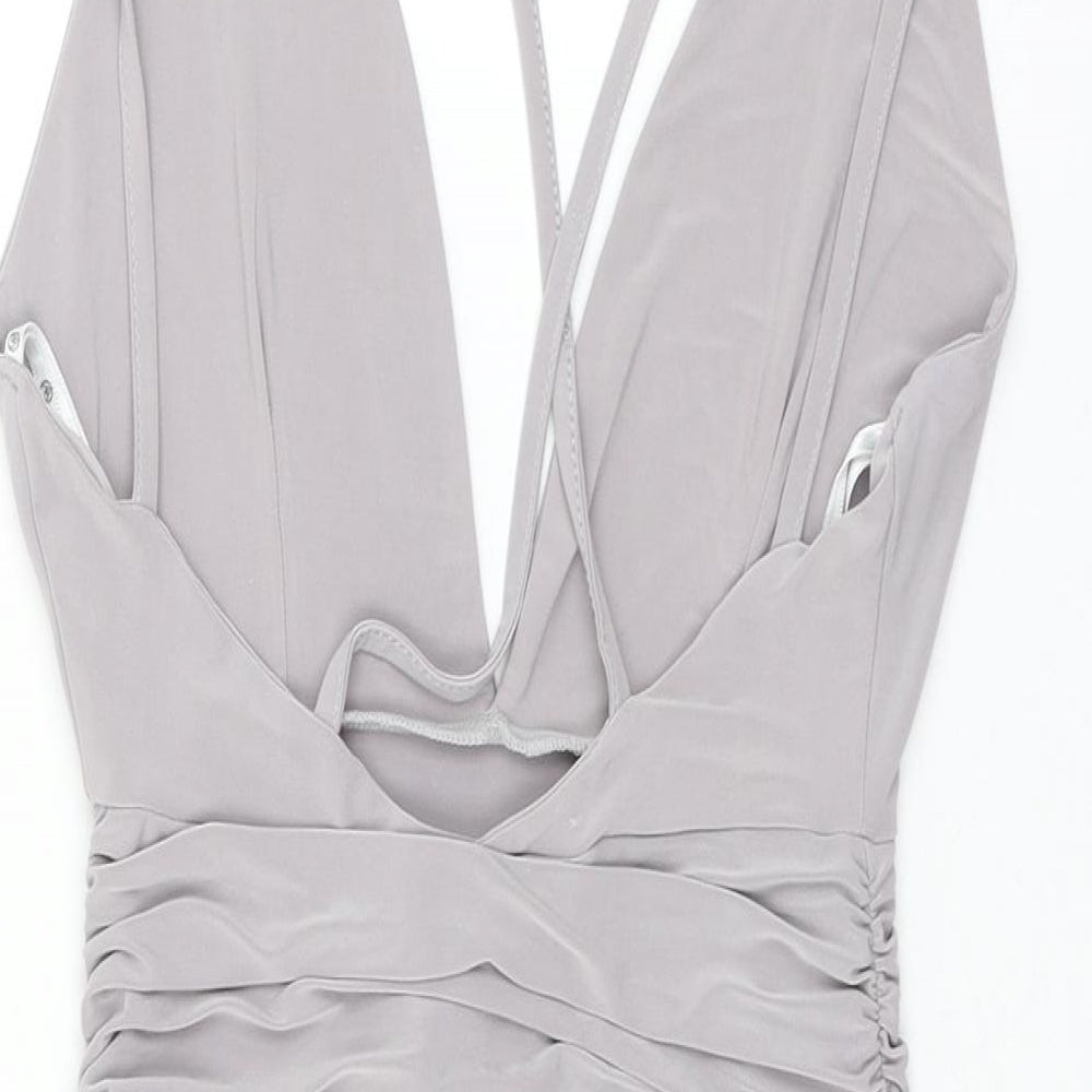 Missguided Womens Grey Polyester Mini Size 6 V-Neck Pullover - Ruched