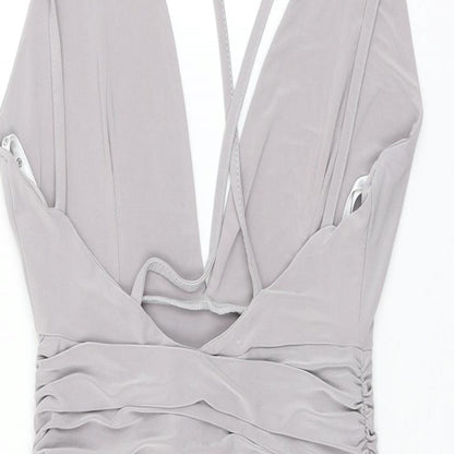 Missguided Womens Grey Polyester Mini Size 6 V-Neck Pullover - Ruched