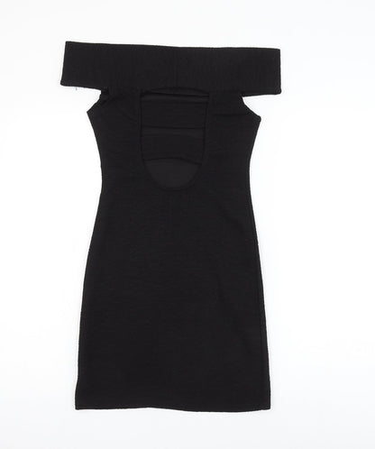Pearl Womens Black Polyester Pencil Dress Size 10 Off the Shoulder Pullover