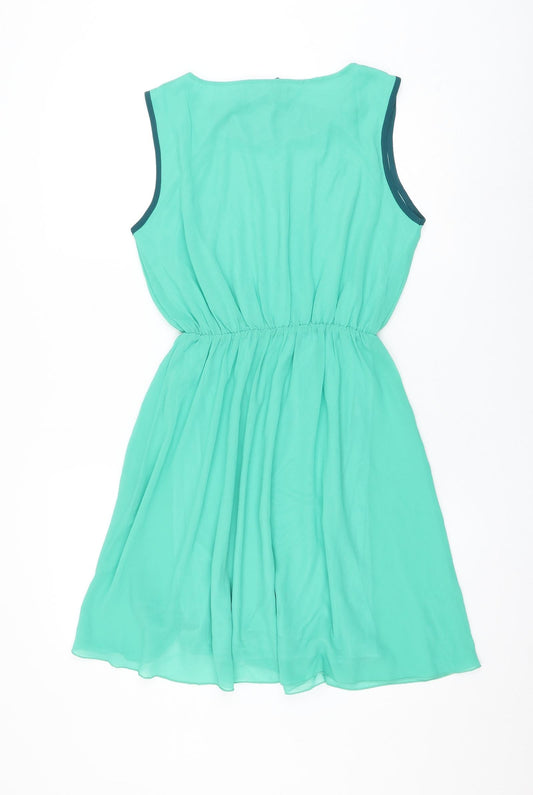 Iska Womens Green Polyester Skater Dress Size 12 Round Neck Pullover