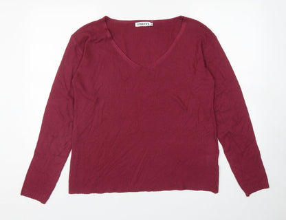 IPRETTY Womens Red V-Neck Polyester Pullover Jumper Size XL