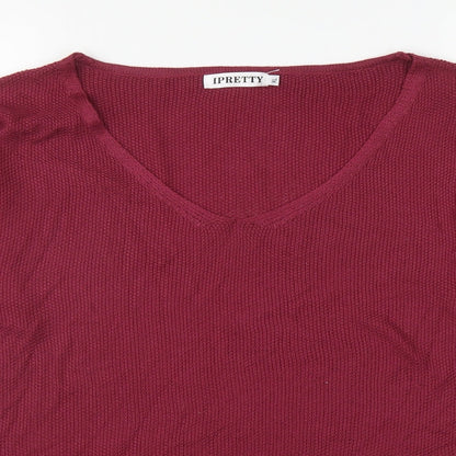 IPRETTY Womens Red V-Neck Polyester Pullover Jumper Size XL