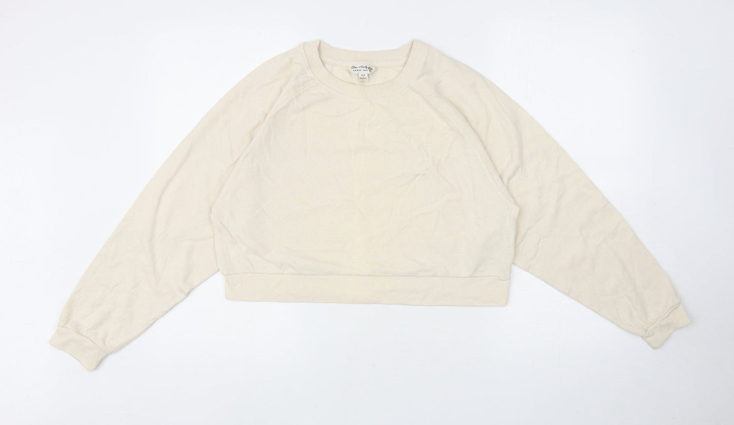 Miss Selfridge Womens Ivory Cotton Pullover Sweatshirt Size S Pullover - Cropped
