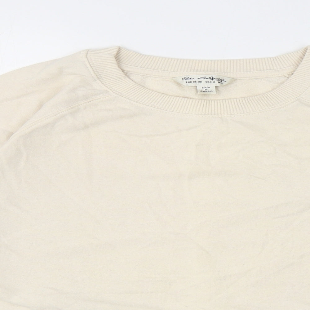 Miss Selfridge Womens Ivory Cotton Pullover Sweatshirt Size S Pullover - Cropped