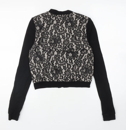 H&M Womens Black Floral Polyester Full Zip Sweatshirt Size XS Zip