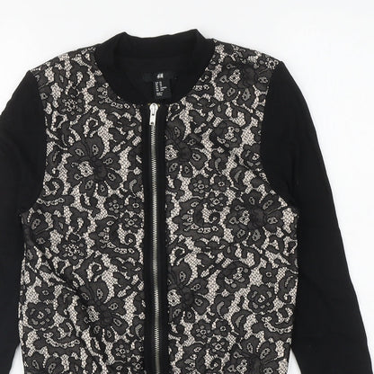 H&M Womens Black Floral Polyester Full Zip Sweatshirt Size XS Zip