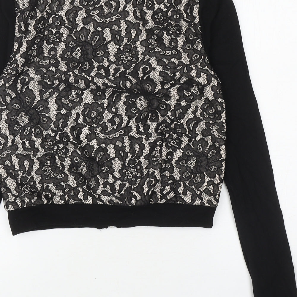 H&M Womens Black Floral Polyester Full Zip Sweatshirt Size XS Zip
